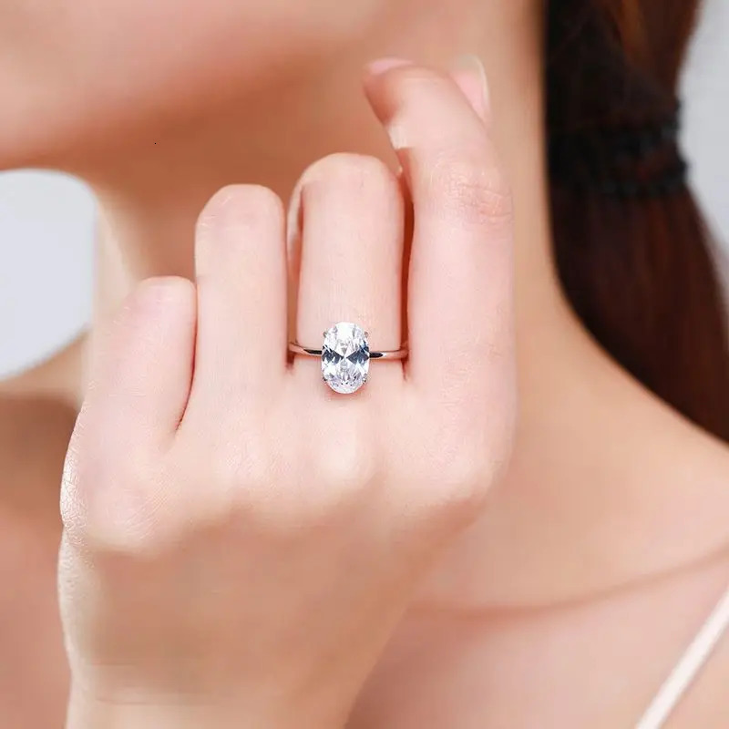 925 sterling silver ring for women simple and 5- oval simulated diamond plated platinum wedding jewelry 241214