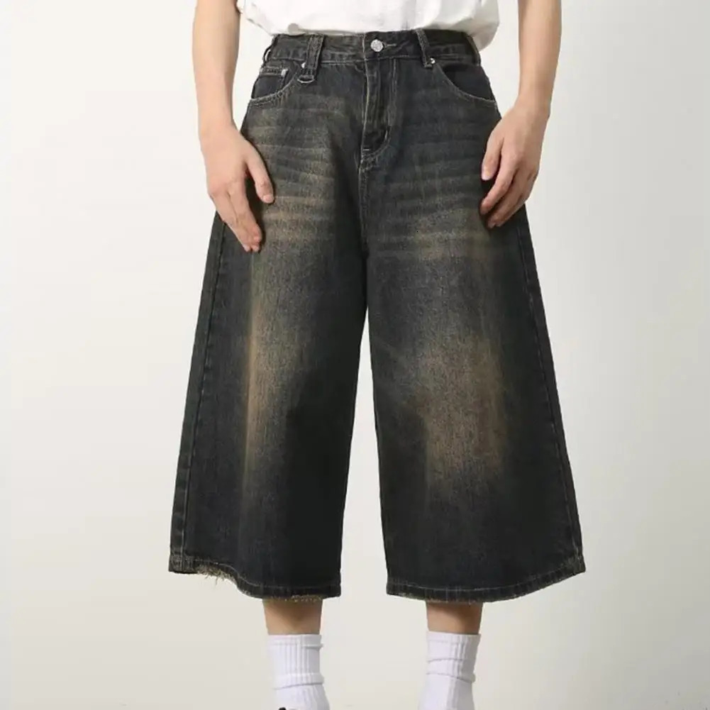 Womens retro plus denim shorts unisex wide leg hat street style summer womens high waisted loose 5XL 241211