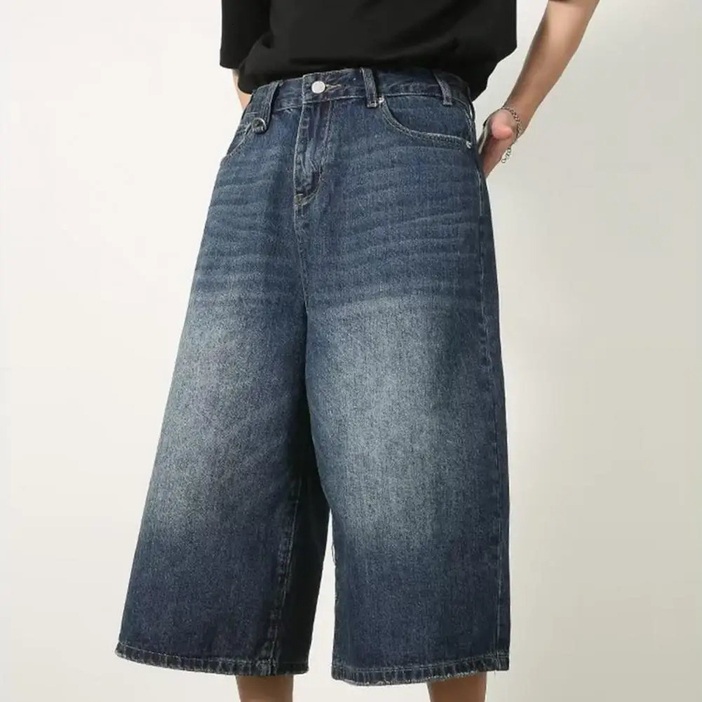 Womens retro plus denim shorts unisex wide leg hat street style summer womens high waisted loose 5XL 241211
