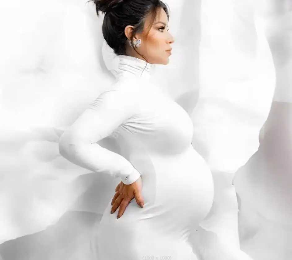 New Materni White Long Sleeve Dresses ForPhoto Shoot Dress Women Par Photography Pregnant Dresses High neck materni dressXJ241213