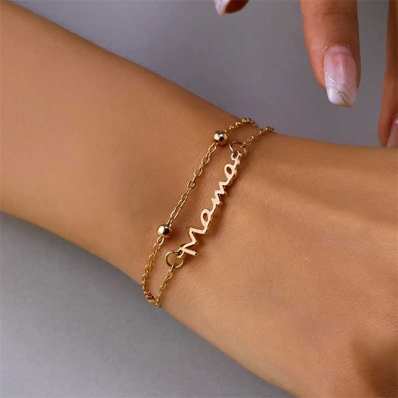 Fashion 3 Colors Metal Chain Mama Bracelet for Women Mothers Day Mom Jewelry Tren Romantic Family Gifts Accories BangleXJ241214