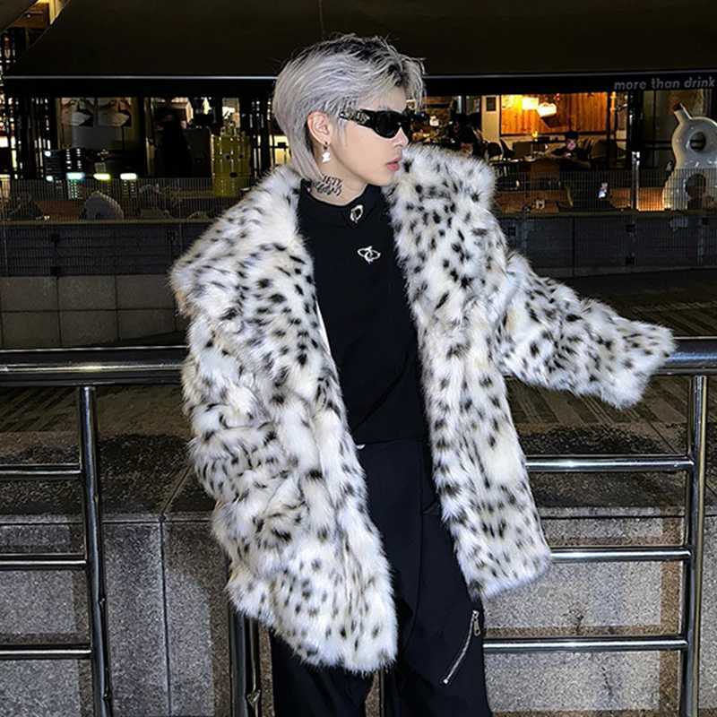 IEFB leopard print mens faux fur coat with thick profit base design collar wool top new single chest contrasting color coat 9C833 W241213