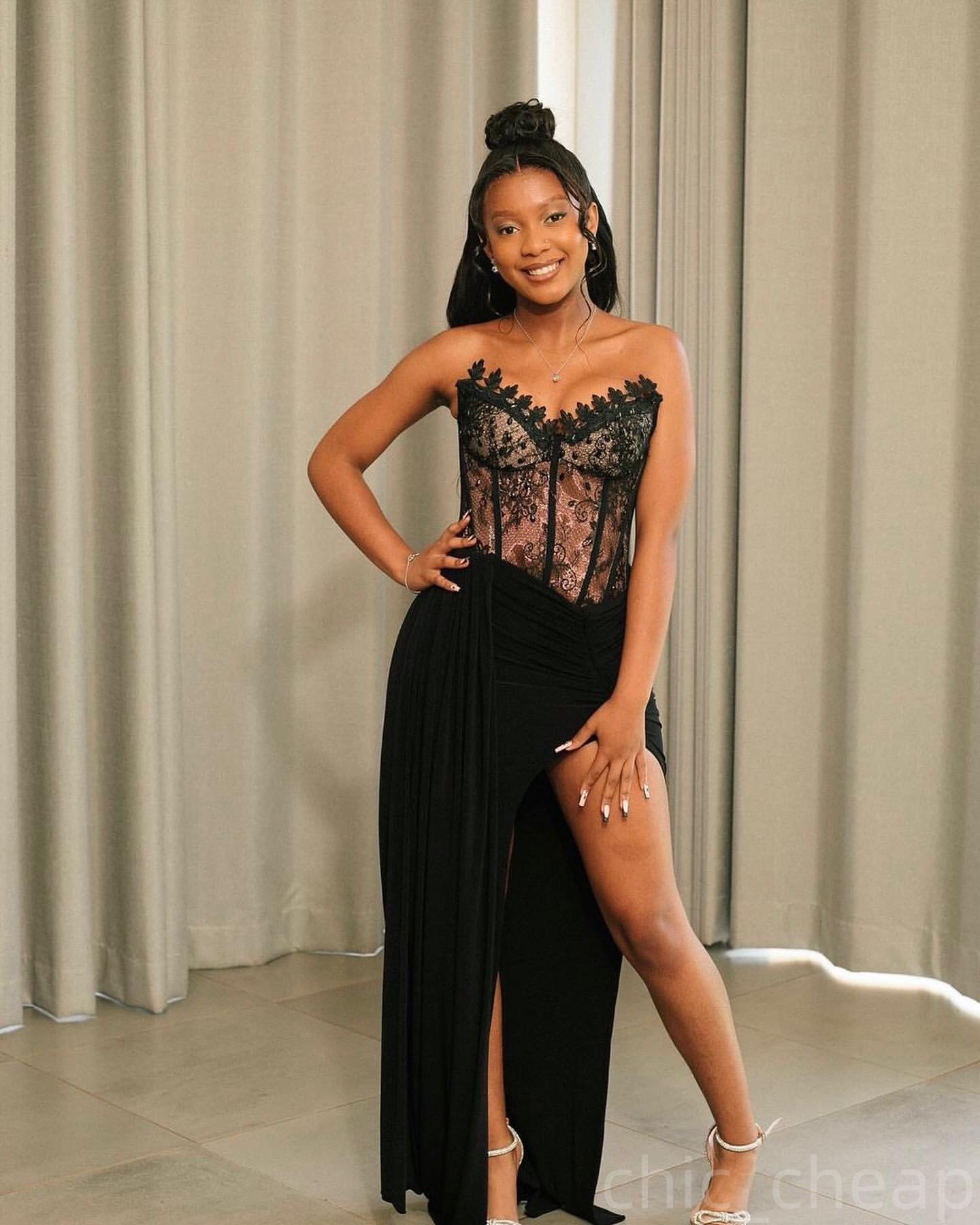 Black Sheath Mermaid Prom Dresses 2025 Lae Illusion Chiffon Evening Formal Party Second Birthday Engagement Gowns Plus Size Dress For Special Ocns