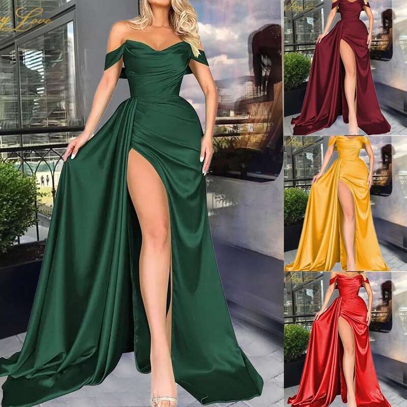 Foreign Trade Banquet High Slit Sexy Host One Shoulder Slimming Party Evening Dress