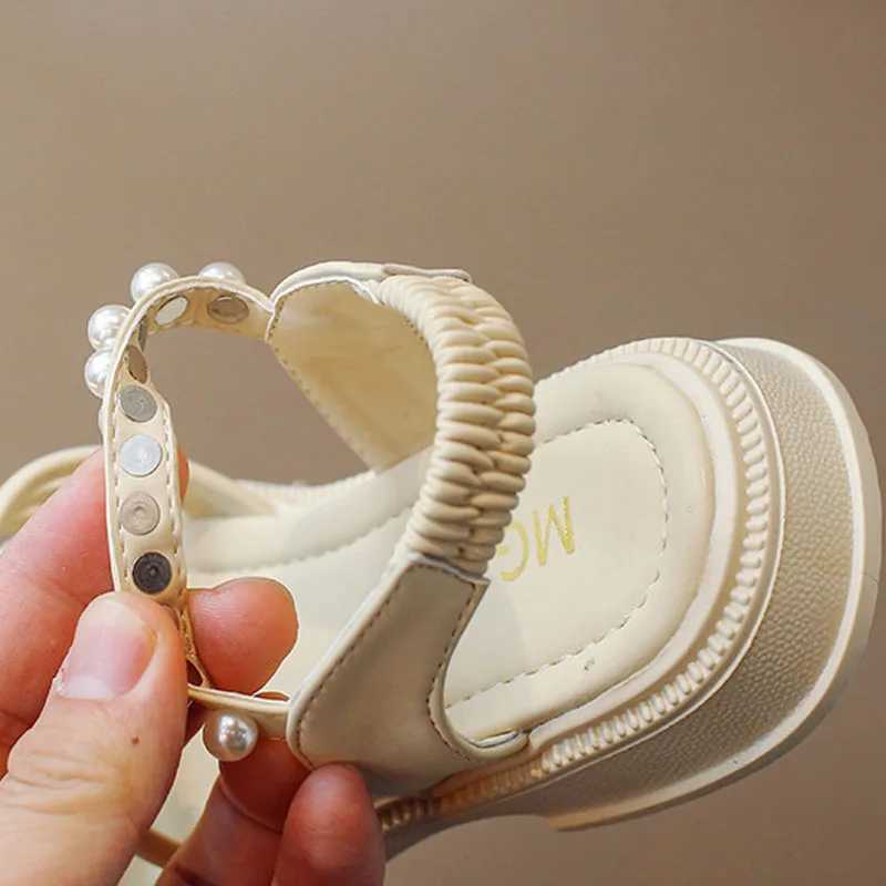 Sandals Girls Sandals Summer Appliques Black Beige Children Sliders Anti-slip Flower 26-35 mary janes All-match Kids Shoes Child H05165 H241213