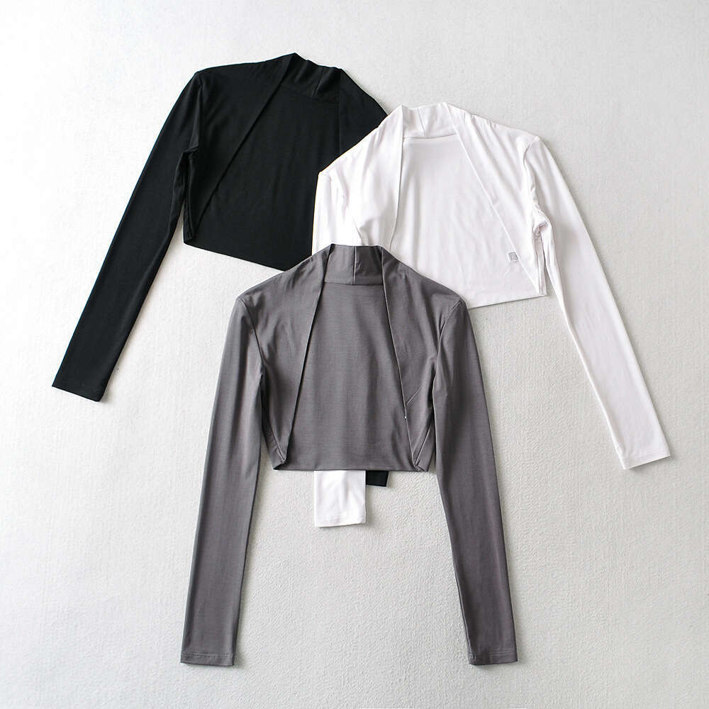 European and American INS Kendou Street Auction Outer Sunscreen Long Sleeve Shawl Women's Spring Solid Color Ultra Short T-shirt Open Top Trendy 