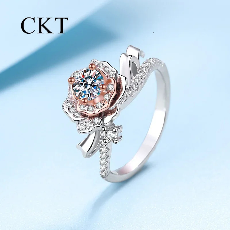 18K White Gold y Rings for Women Child Rose Platinum Pt950 05 Carat Diamond Ring Wedding Fine Jewelry 241213