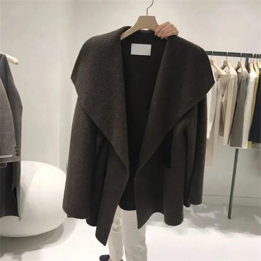 Oversize 145kg Lapel Wool Blends Coat Thick Unlined Woolen Cardigan Women Korean Fashion Loose Fall Winter Jackets 241214