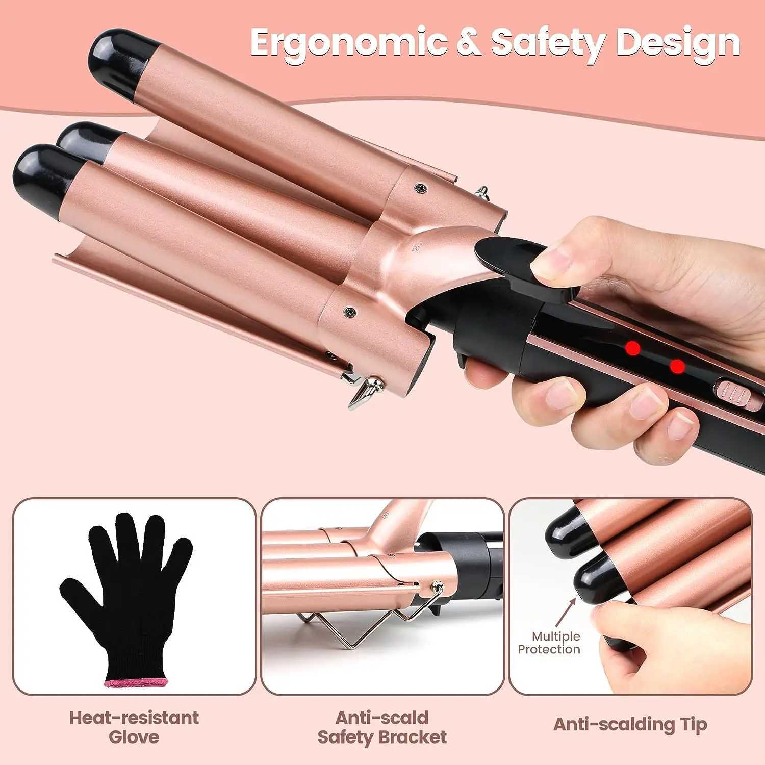 5 in 1 Hair Curling Wand Set Curling Iron with Interchangeable Barrels and Wave Curling Iron Fast Heating Wand Curler W241214