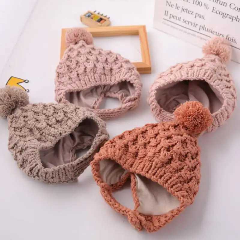 Baby hat Pompon winter childrens hat knitted cute hat girls hat casual solid color girls hat baby hat W241213