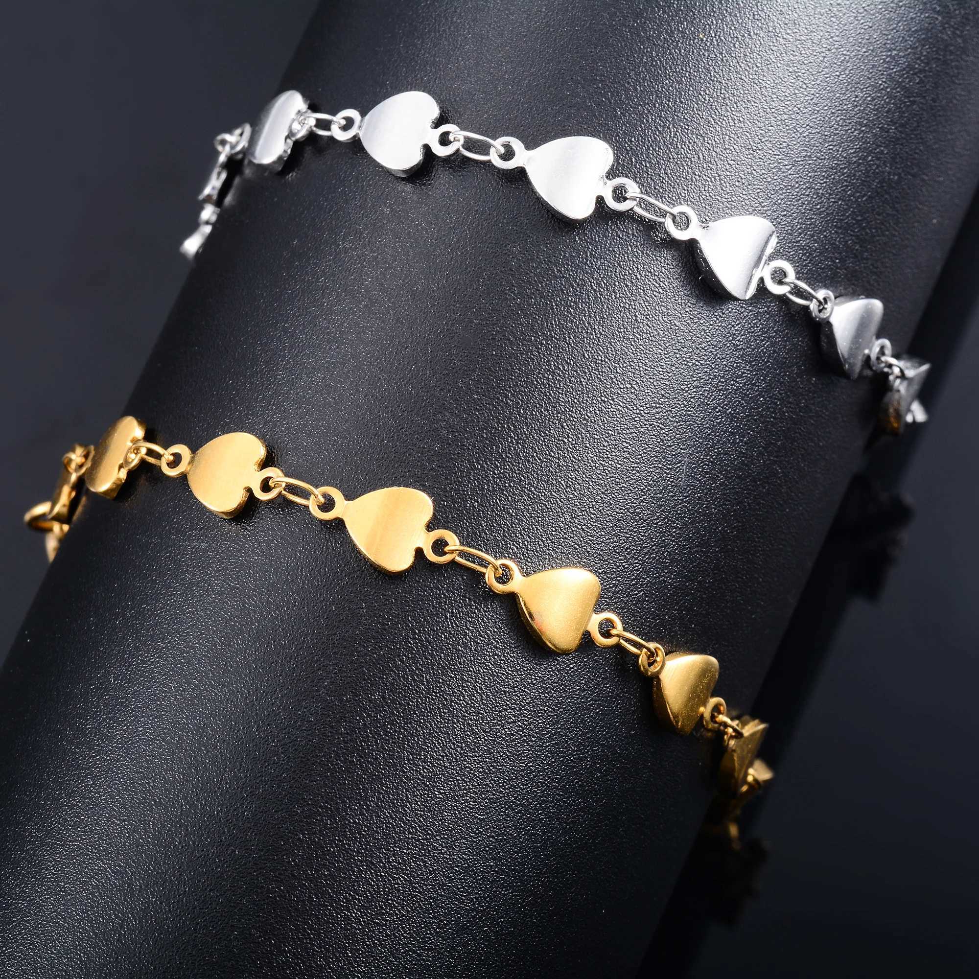 Dainty Heart Link Chain Bracelet for Women Stainl Steel Hand Bangle Ladies Girl Foot Ankle Anklet Gift Jewelry AccoriesXJ241214