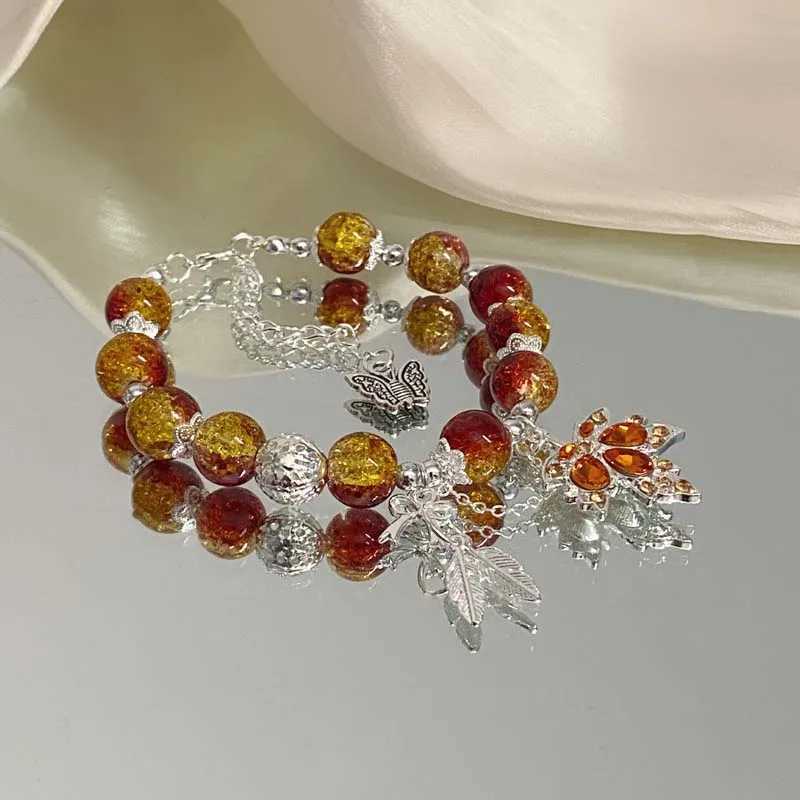 New Tren Red Crystal Beaded Mle Bracelet for Women Fashion Butterfly Feather Pendant Bracelet Friendship Jewelry GiftXJ241214