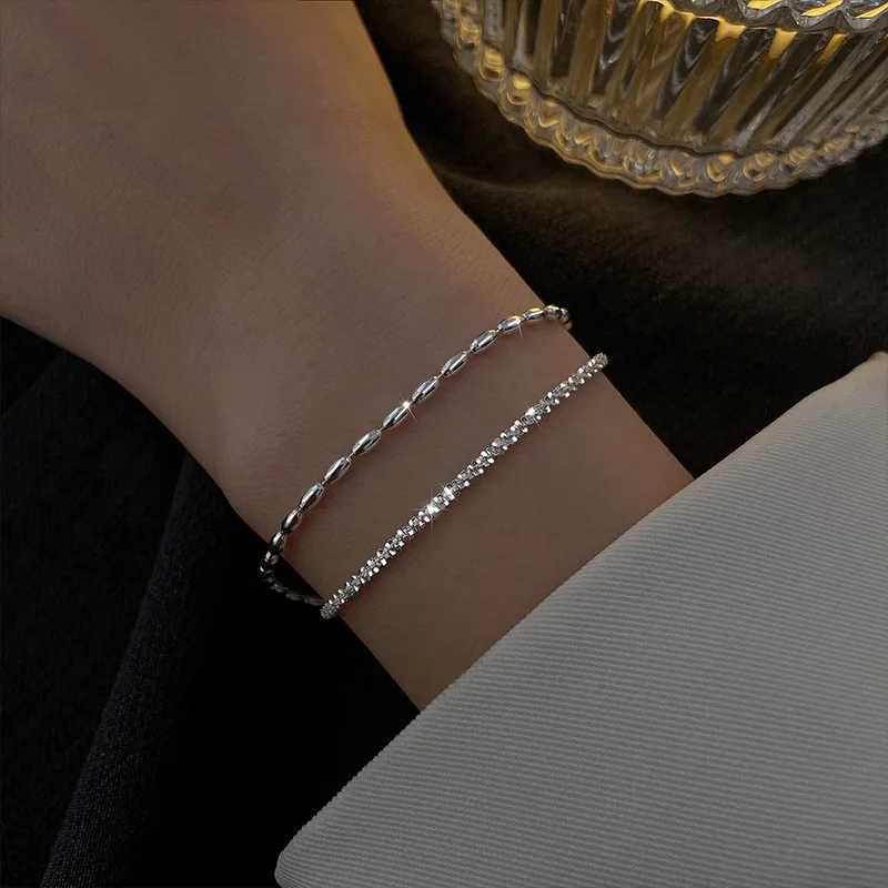 925 Sterling Silver Sparkling Bracelets for Women Fashion Korean Gypsophila Double Layered Adjustable Bracelet Party JewelryXJ241214