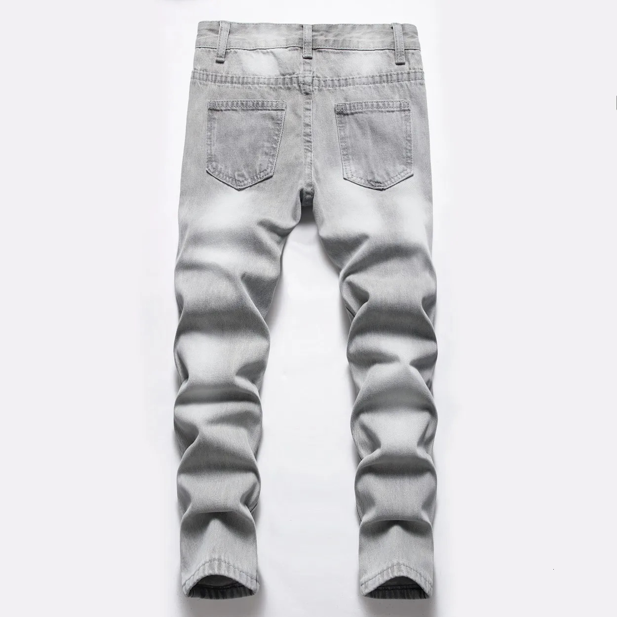 Boys Gray Straight-leg Ripped Jeans Children Washed Distressed Stretch Denim Trousers Big Kids Casual Pants 5-16y 241213