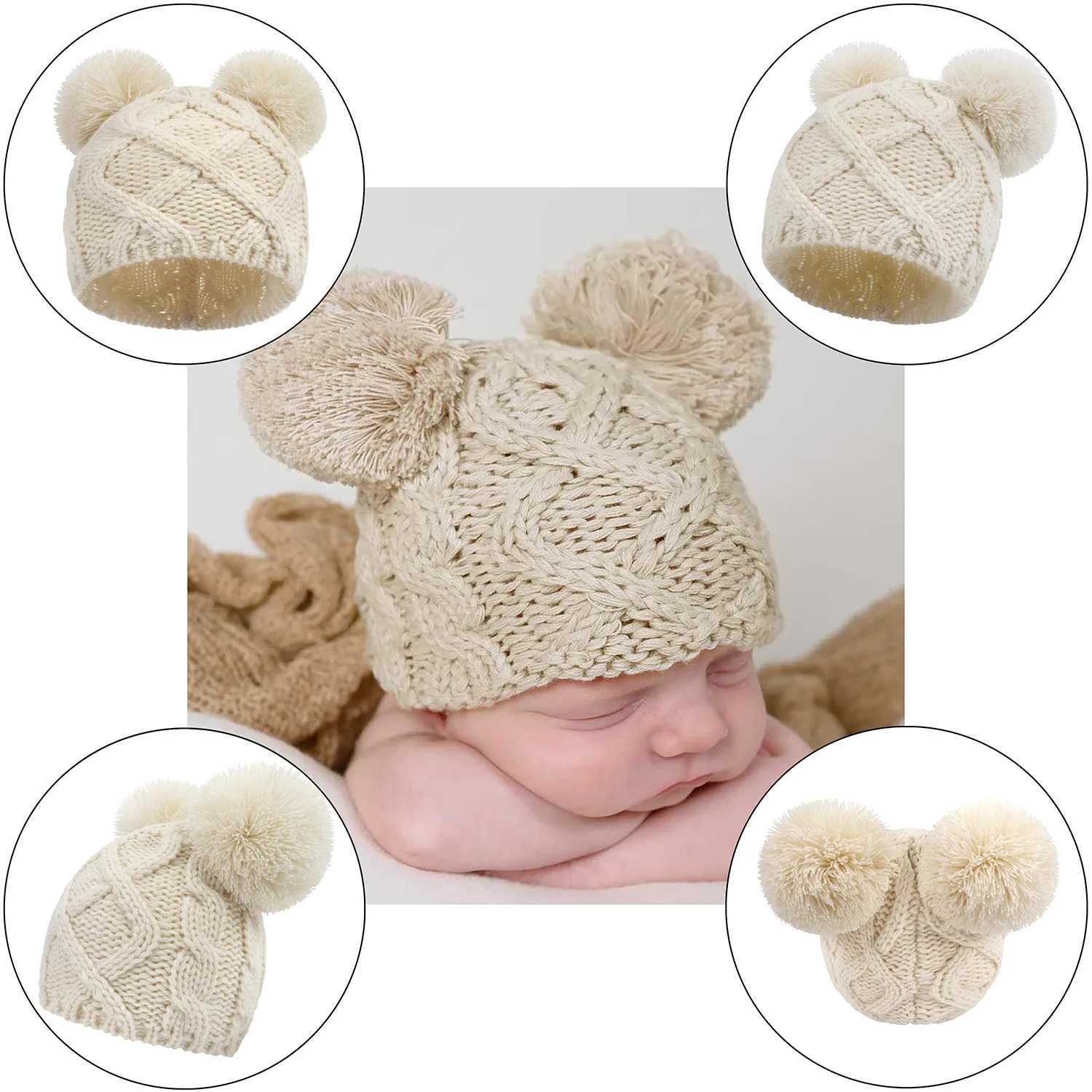 Newborn winter hat crochet solid baby bear ear baby hat girl boy baby hat 0-18M childrens new fluffy baby bean autumn W241213