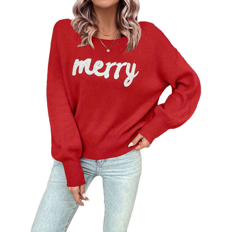 2024 autumn winter new European and American knitted women's Christmas round neck long sleeved pullover sweater women