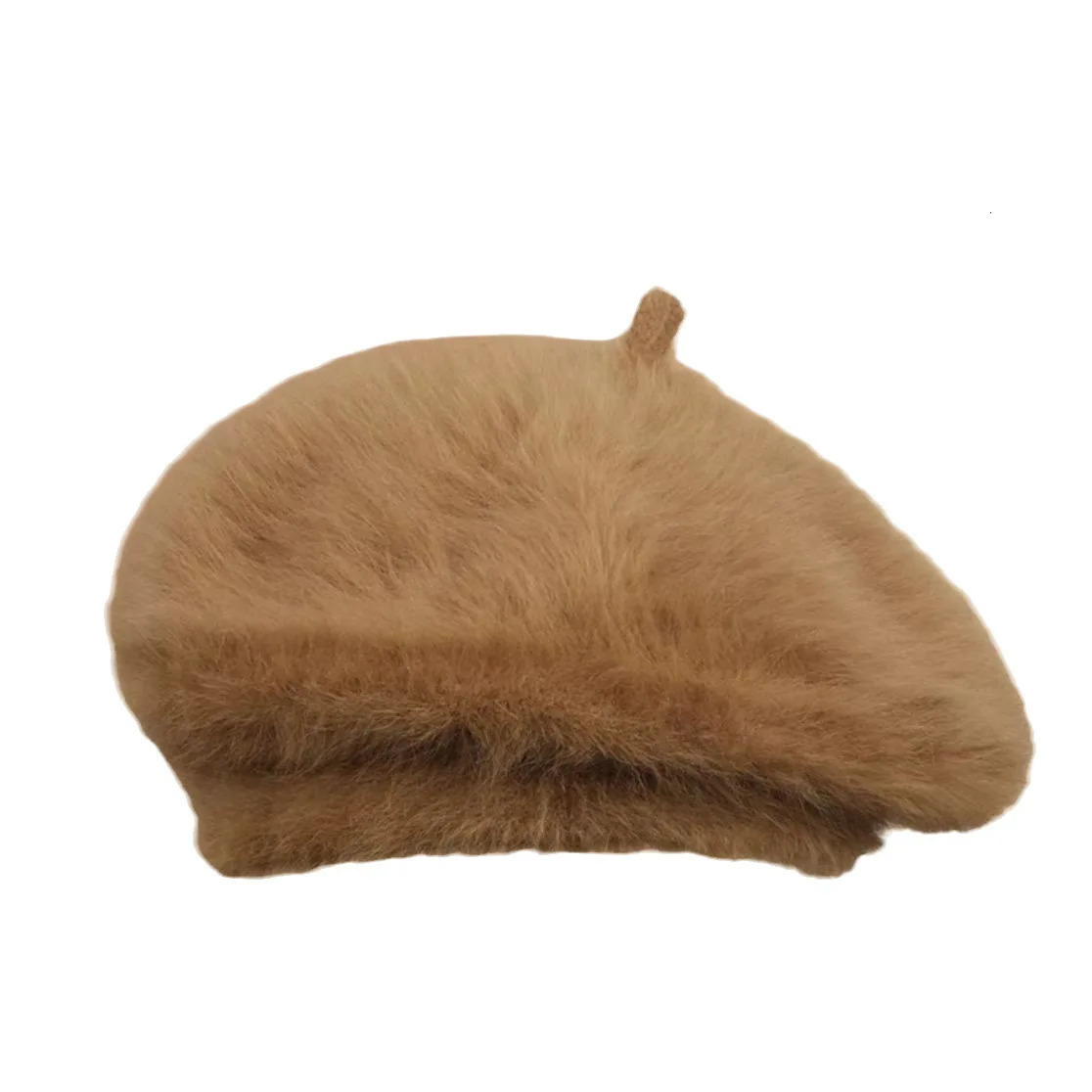 Winter Angora Rabbit Fur Berets for Woman Solid Color Beret Comfortable Plush Korean Berets Girls Shopping Caps Boina 241214