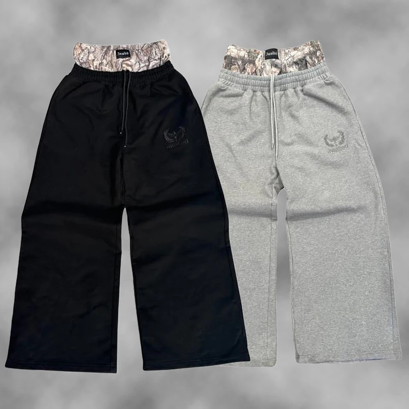 Y2K Trend Sweatpants Camouflage Embroidered Pattern Streetwear Men Women Clothing Retro Camo Baggy Pants Unisex Wide Leg 241214