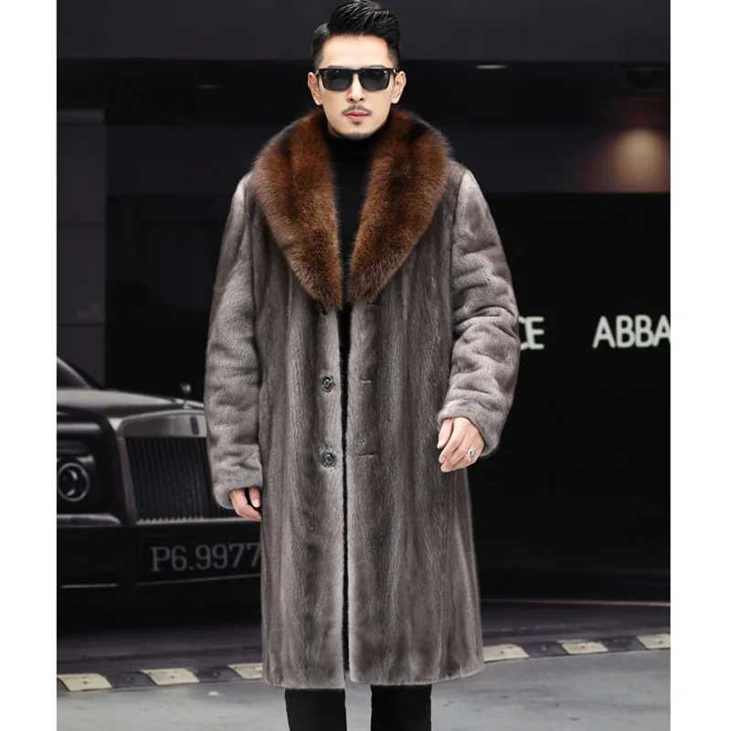 Autumn winter jacket mens long haired coat high-quality brand long sleeved faux fur coat thick windproof snow clothing luxury W241213
