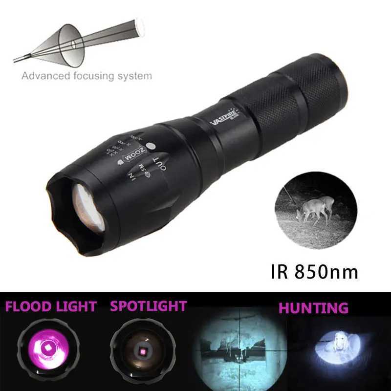 Infrared Hunting Flashlight IR 850nm Zoomab Night Vision Torch 1-Mode Lantern with Rif Scope Mount +18650 Battery+ChargerXJ241214