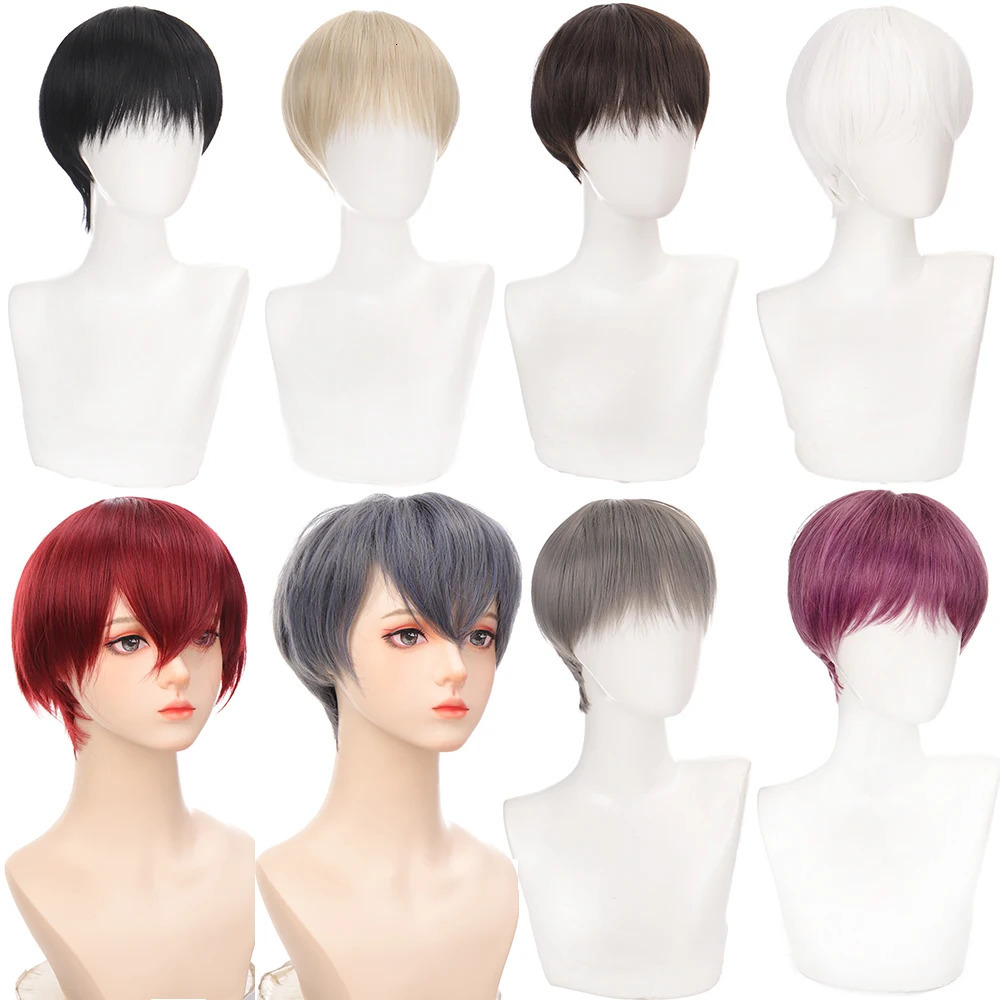 Short Straight Brown Wig Boy Synthetic Hair With Bangs For Men Male Cosplay Halloween Anime Costume Wig Heat Resistant 241213