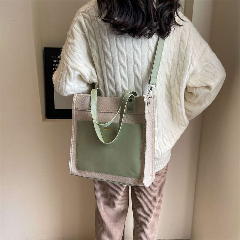 Large Capacity Women's Winter New Fashion Canvas Contrasting Crossbody Bag, Commuting Casual Tote Bag