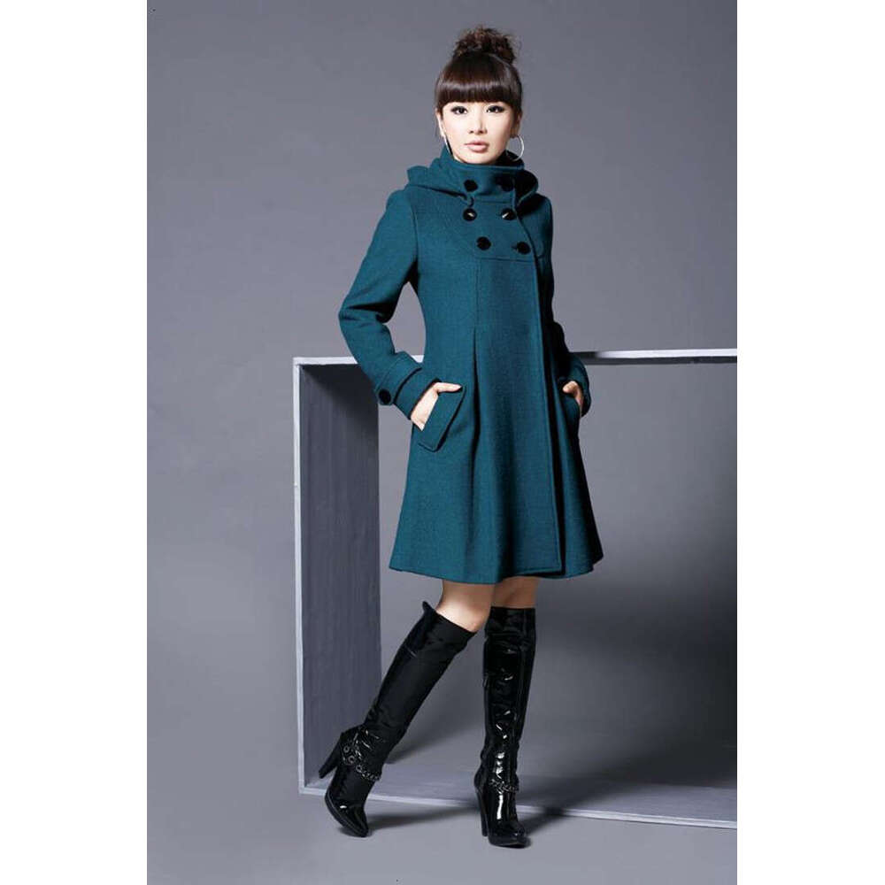 European And American Women's Medium Long Woolen Coat, Hooded Double Breasted Halloween Cloak, Windbreaker For Women