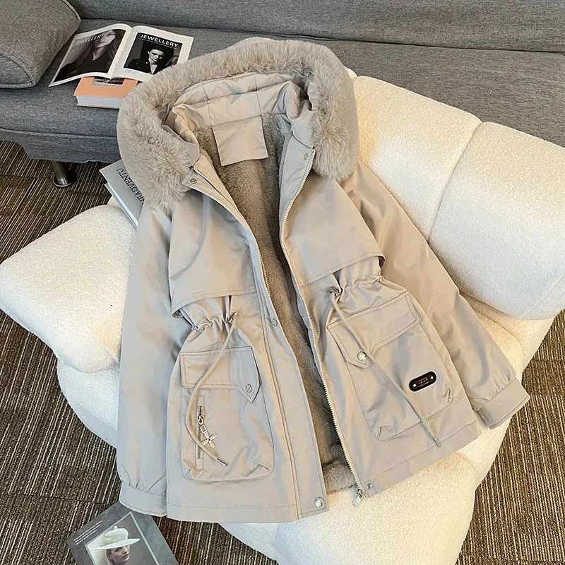 Winter Parkas jacket womens Korean style loose hooded thick warm casual cotton lined coat top 241212