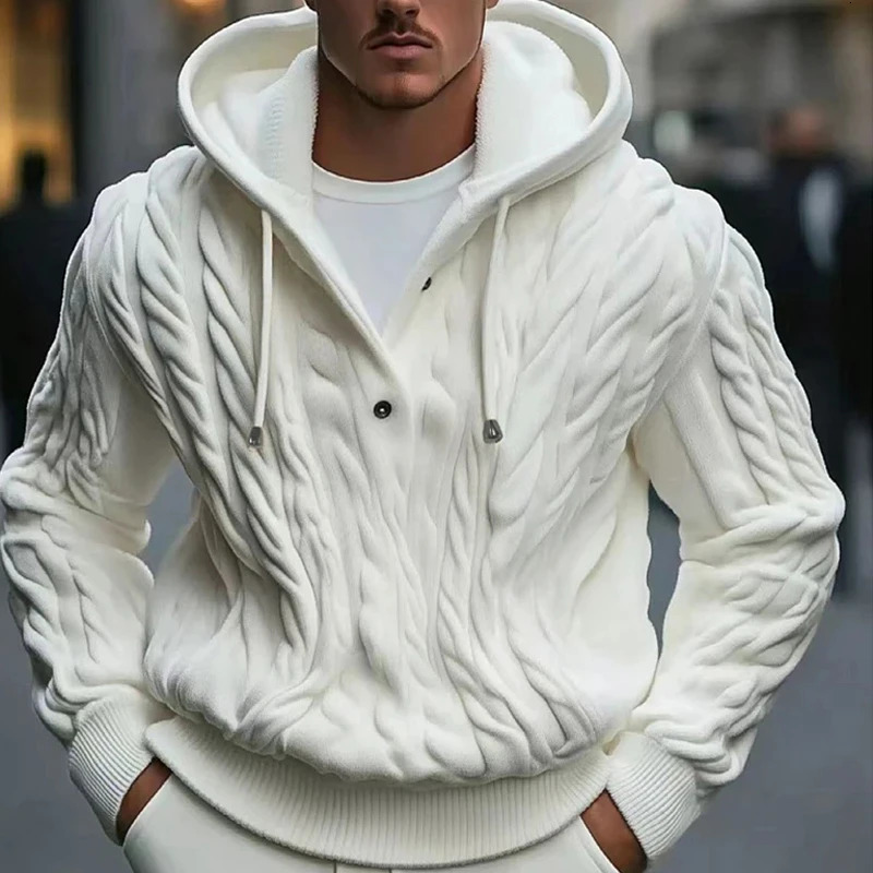 Mens Winter Knit Hoodie Hooded Sweater Vestidos Casual White knitted Men Long Sleeve Trend Knitwear 241209