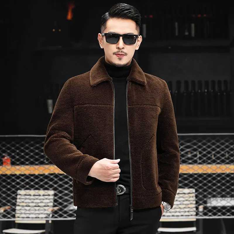 2023 Mens Autumn/Winter New Cotton Fur Coat Mens Solid Color Warm Coat Mens Short Wool Cut Jacket I549 W241213