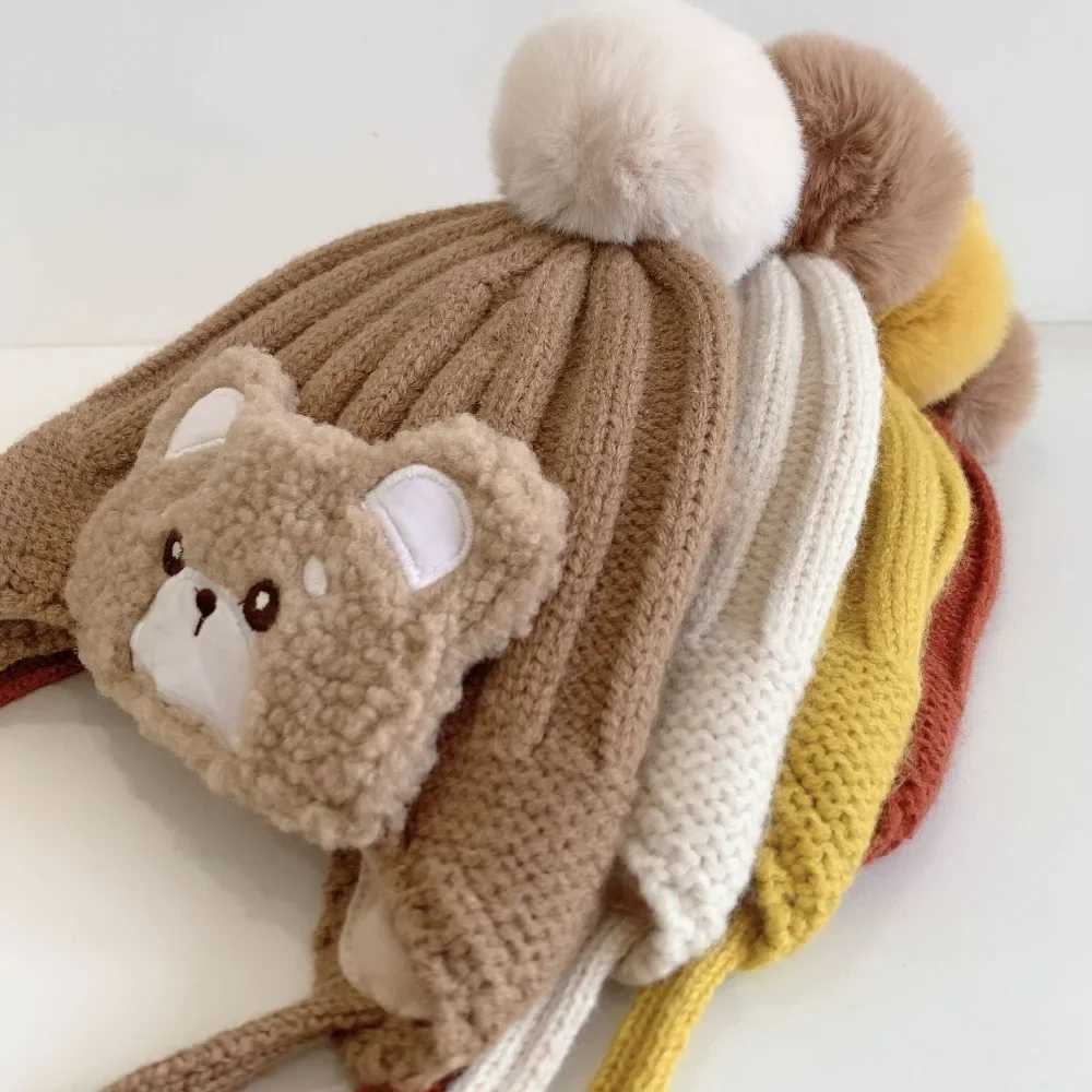 Bear baby earring cap artificial fur fluffy baby knitted beans suitable for boys and girls cold winter windproof warm ear cap W241213