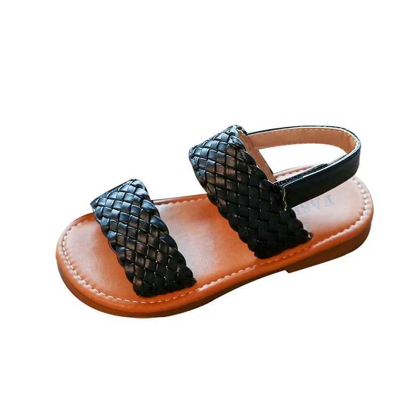 Sandals New Toddler Shoes Girl Summer Braided Vacation Beach Children Sandals Retro Weave Kids Sliders Back Strape Slingback Shoe G12286 H241213