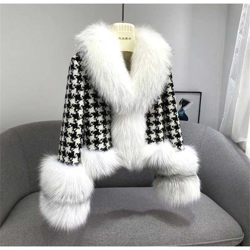 2022 Autumn Winter Womens New Hound Big Fur Collar Imitation Fur Coat Womens Warm Short Slim fit Fur Leather Jacket X241214