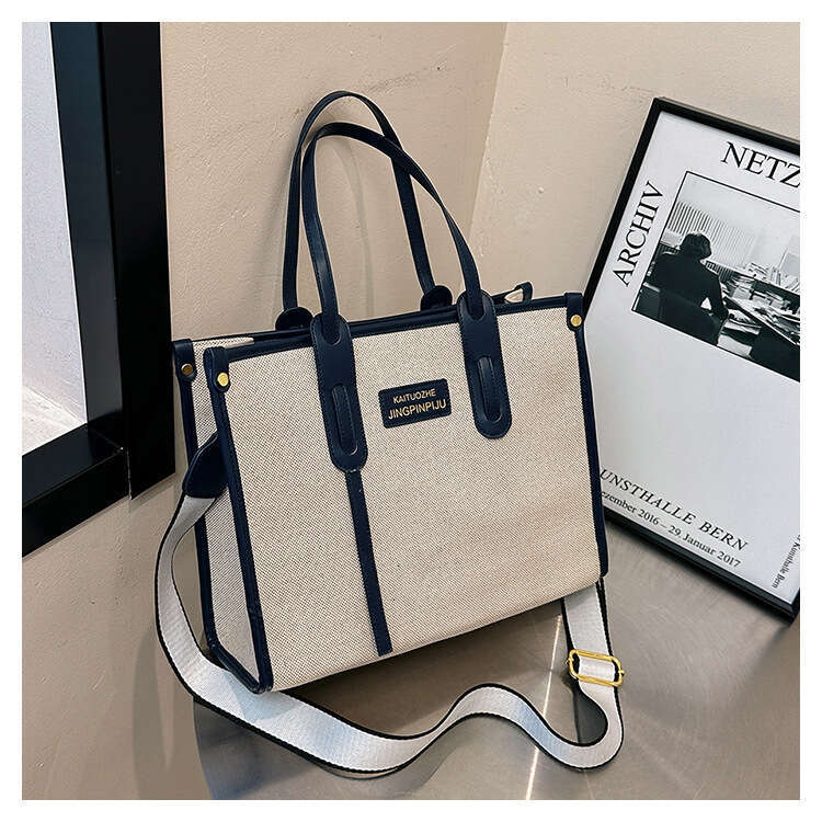Large Capacity Hand-Held Canvas Women's New Fashionable Contrasting Color Single Shoulder Crossbody Bag, Commuting Casual Tote Bag