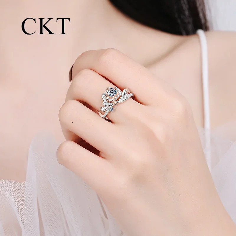 18K White Gold y Rings for Women Child Rose Platinum Pt950 05 Carat Diamond Ring Wedding Fine Jewelry 241213