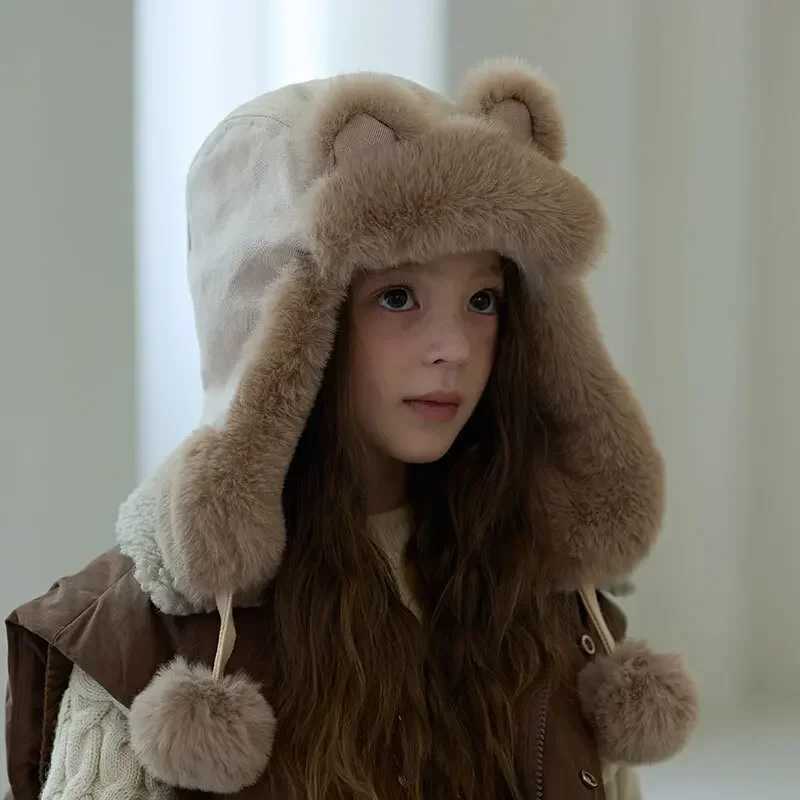Winter Childrens Hat Bear Ear Sheepskin Hat Hot Thick Ear Protection Bear W241213