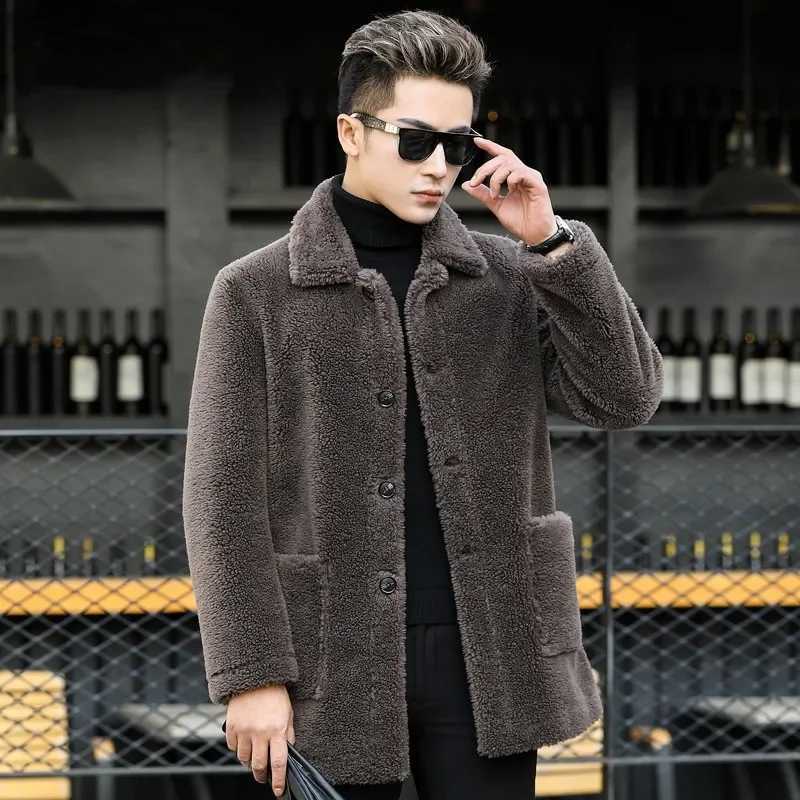2024 Mens Winter New Authentic Wool Coat Mens Loose Genuine Fur Jacket Mens Business Casual Collar Coat F447 W241213