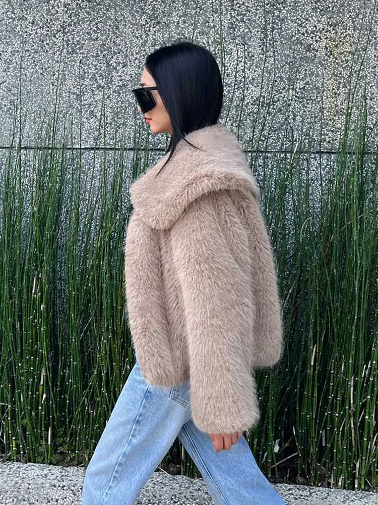 Zadorin Preppy Style Luxury Warm Artificial Fur Coat Womens Big Neck Short Fluffy Artificial Fur Leather Jacket Winter Clothing Women 2024 X241214