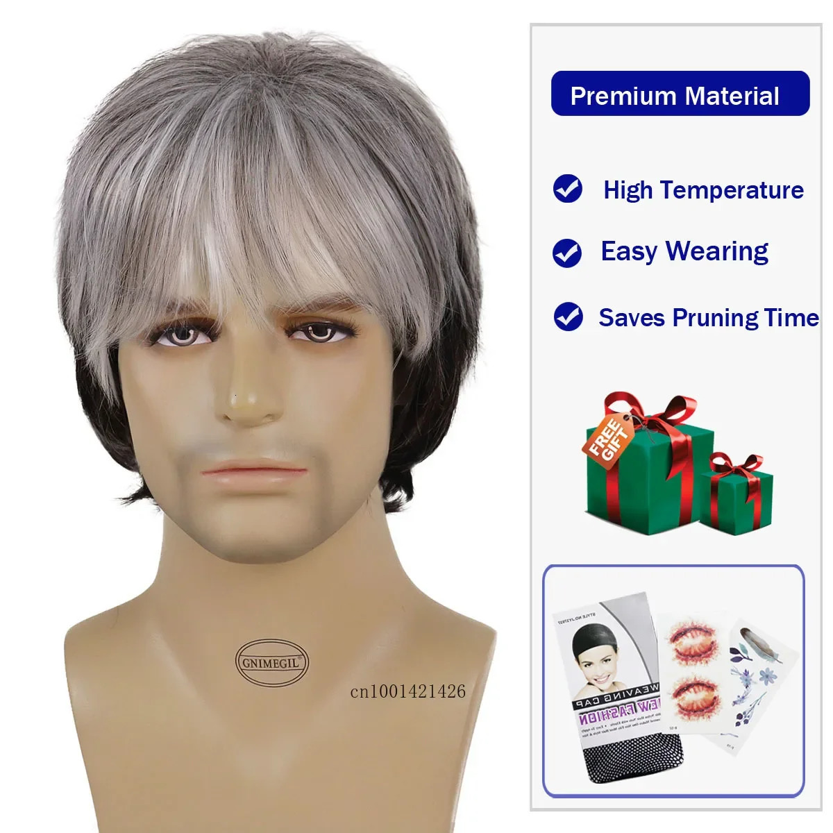 Synthetic Hair Grey Mixed Wig with Bangs Short Haircuts Old Male Guys Wigs for Men Natural Grandpa Style Costume Party Halloween 241213