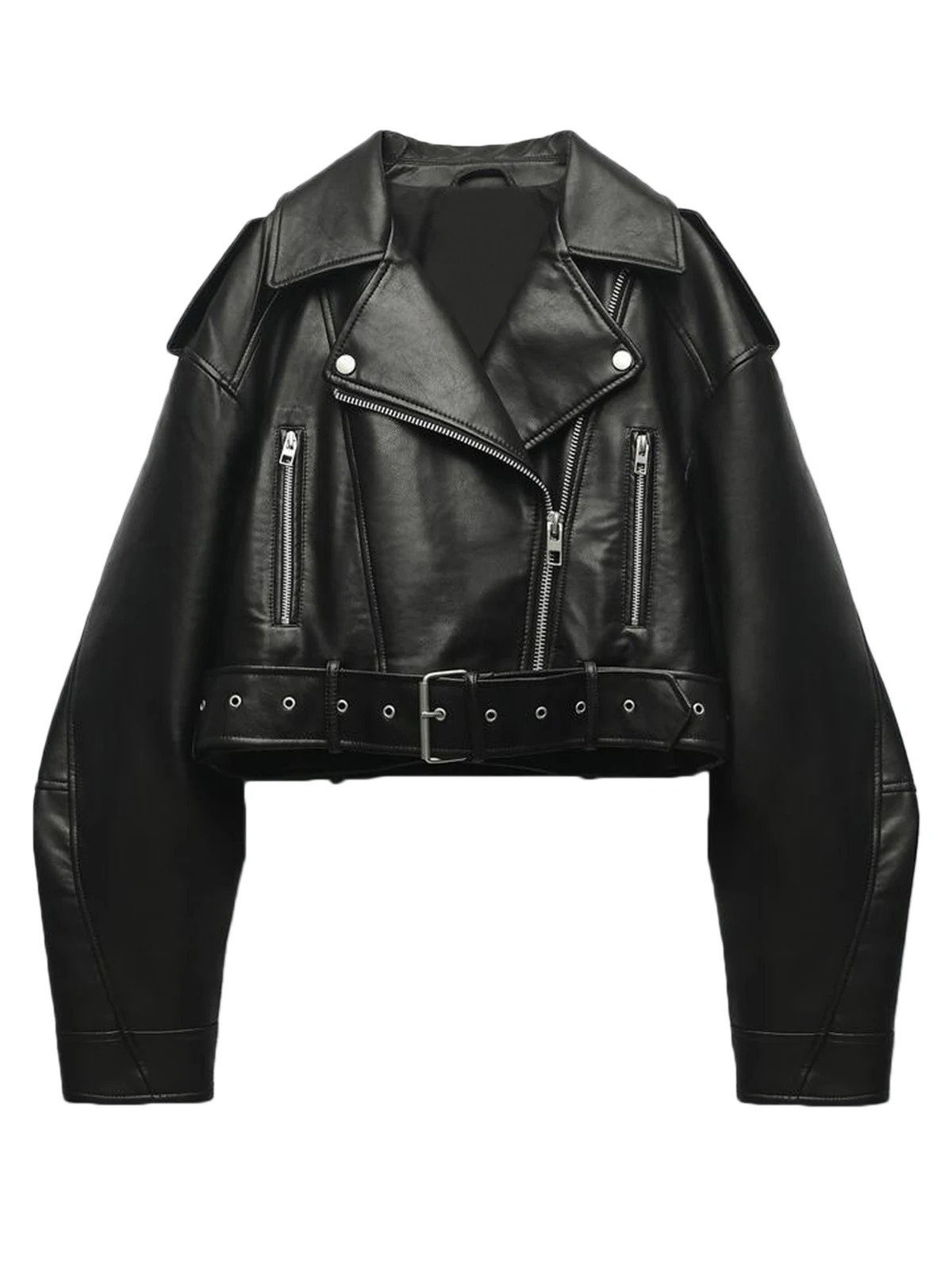 Fitaylor womens artificial PU leather jacket casual womens lapel zipper short leather jacket street motorcycle jacket 241210