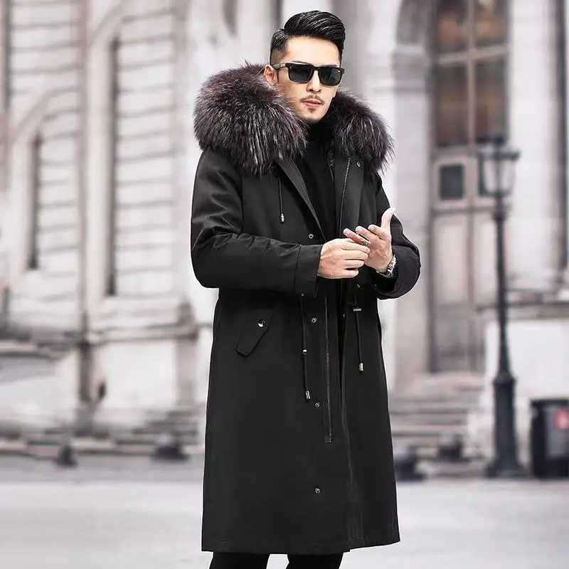 Fur Lined Parkas Men Faux Fur Coat Big Size Hooded Warm Long Fox Fur Coat Snowsuit High Quality Men Clothing Zipper Long Sleeve W241213