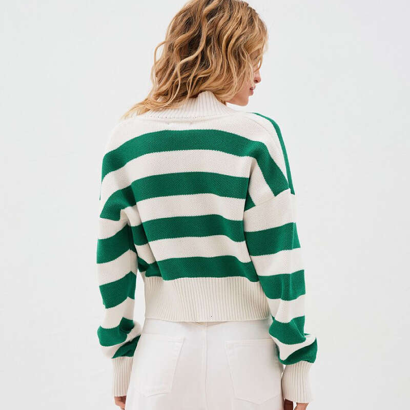 2024 autumn winter European and American sweater women's clothing contrasting color loose design feeg knitted cardigan jacket for women
