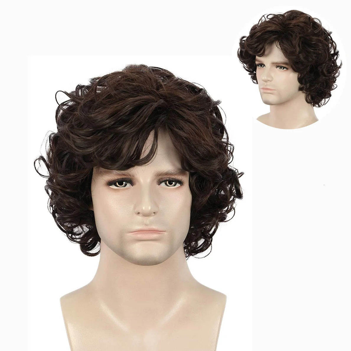 Gres Men Short Wavy Brown Wig Halloween Cosplay Costume Synthetic Hair Wigs High Temperature Fiber Machine Made 241213