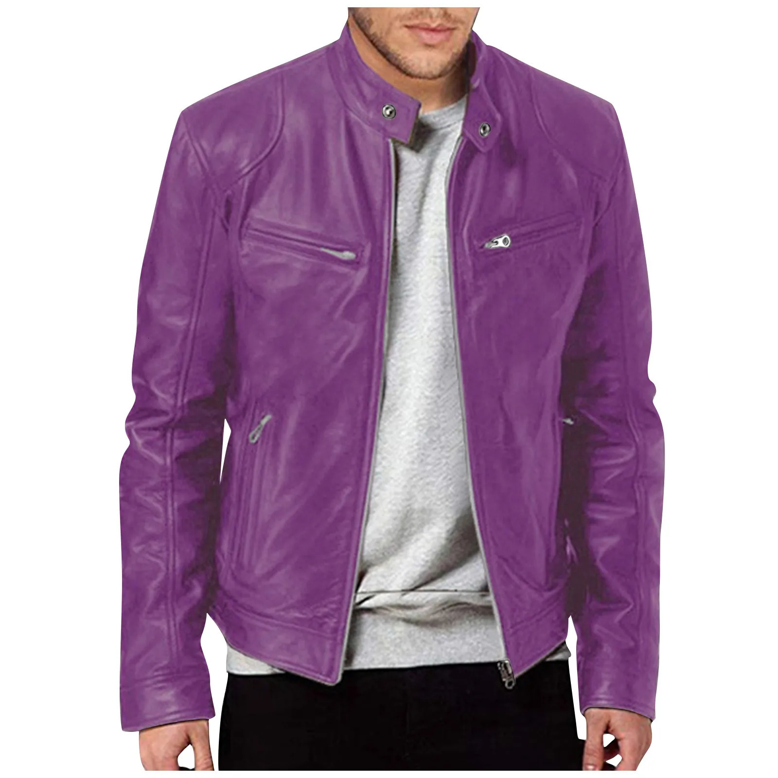 Mens Motorcycle Leather Jacket Slim Fit ShortCoat Lapel PU Jackets Autumn Zipper Stand Windproof Coat Clothing y241214