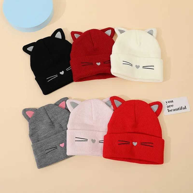 Spring and autumn childrens warm hats Kaii cat Beanie childrens boys and girls warm elastic baby hats 1-5 years clothing accessories W241213