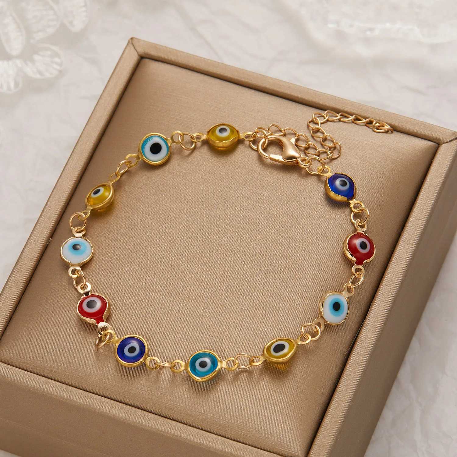 Lucky Turkey Evil Eye Bracelet For Women Men Colorful Red Blue Eye Adjustable Metal Chain Bangles Good Luck Wealth Jewelry GiftsXJ241214