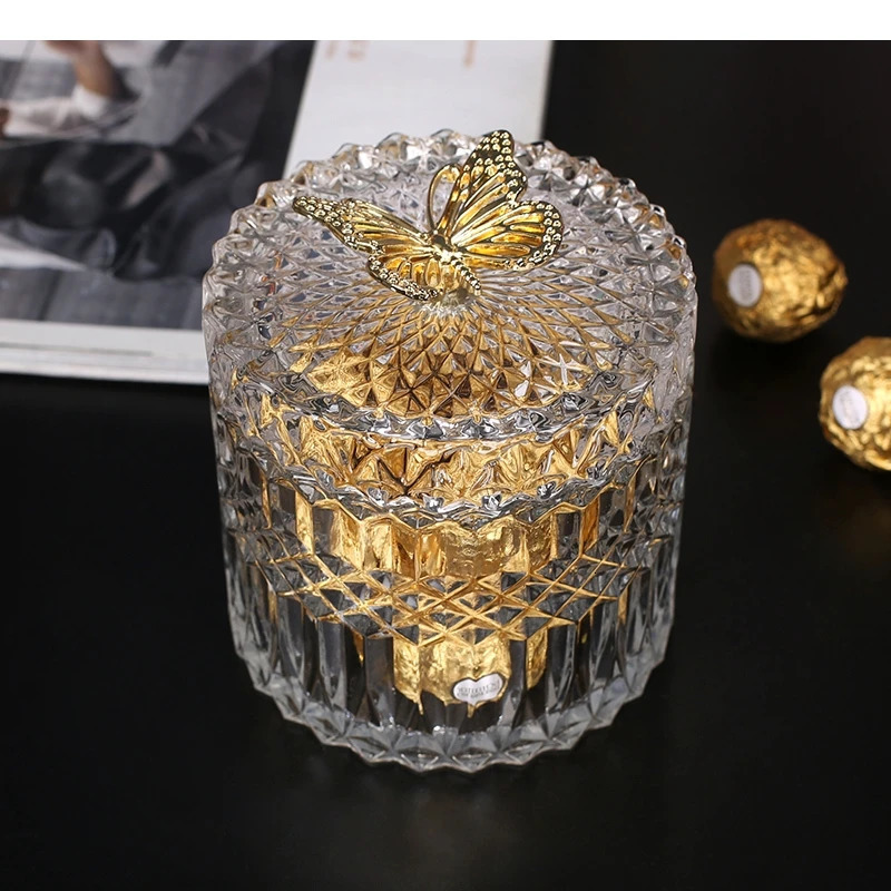 Dragonfly Decorative Storage Jar and Lid Crystal Glass Jar Candy Jar Tea Jar Cosmetics Container Jewelry Organizer Box 241213