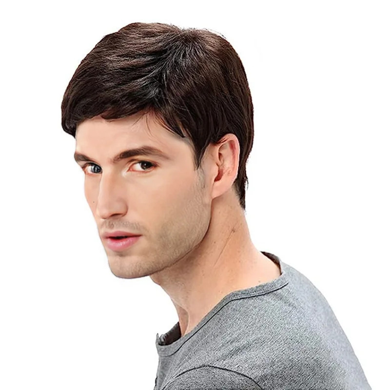 Hair Synthetic Daily Use Handsome Male Brown Wigs Natural Breathable Head Cover Short Straight Wig Hair Hat For Men 241213