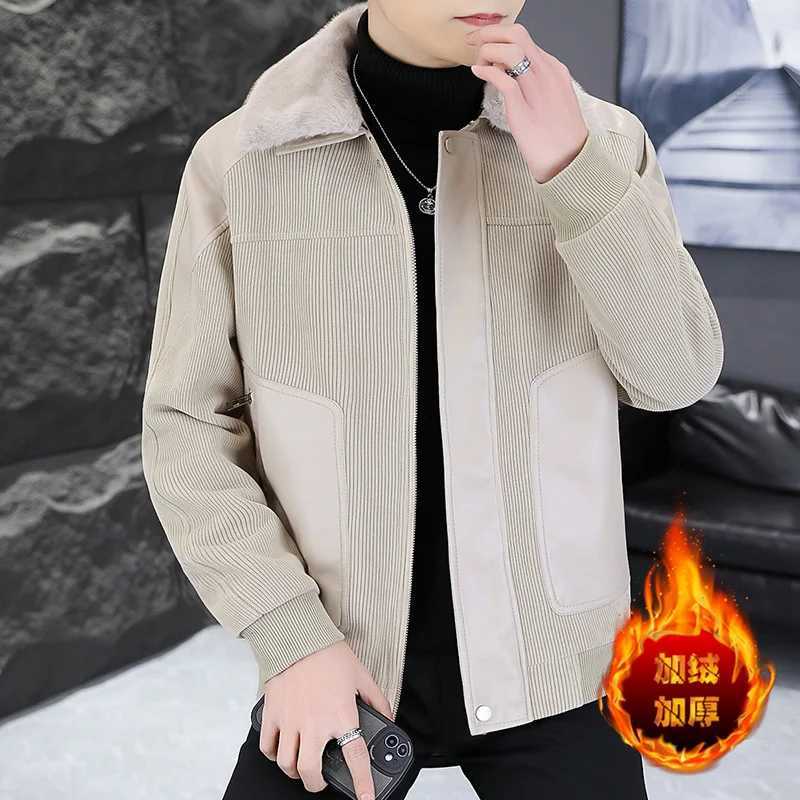 High Quality 2024 Winter Mens Thicken Fleece Jackets Casual Fur Collar Warm Plush Coat Streetwear Slim Fit Windproof Top Parkas W241213