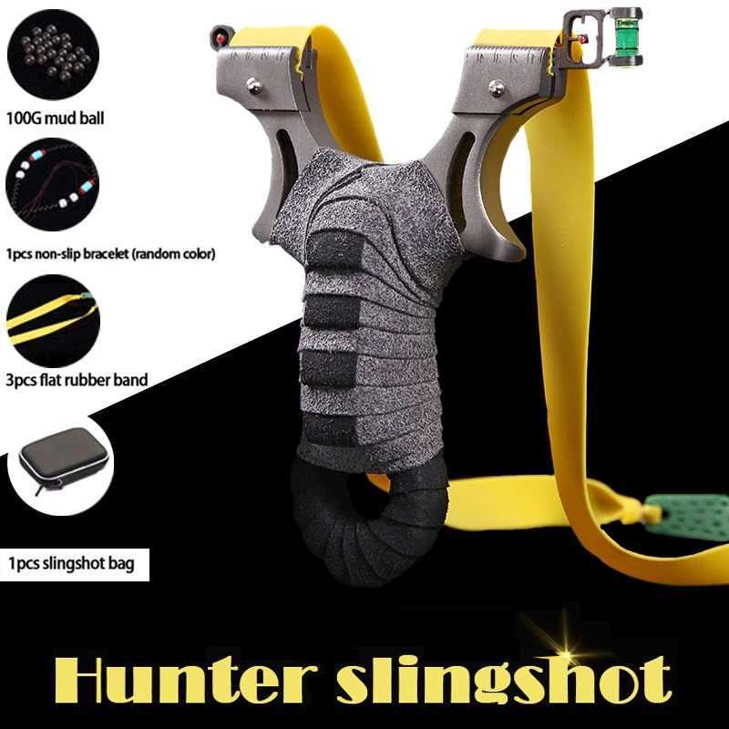 New Arrival Precision stainless steel hunter slingshot flat leather sling fast pressure shooting outdoor hunting slingshot horizontal aiming Z241214